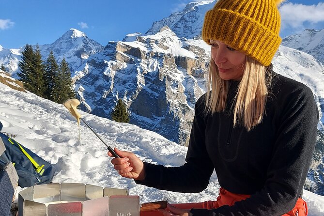 Sledding Cheese Fondue, Chocolate - Chocolate with an Alpine view